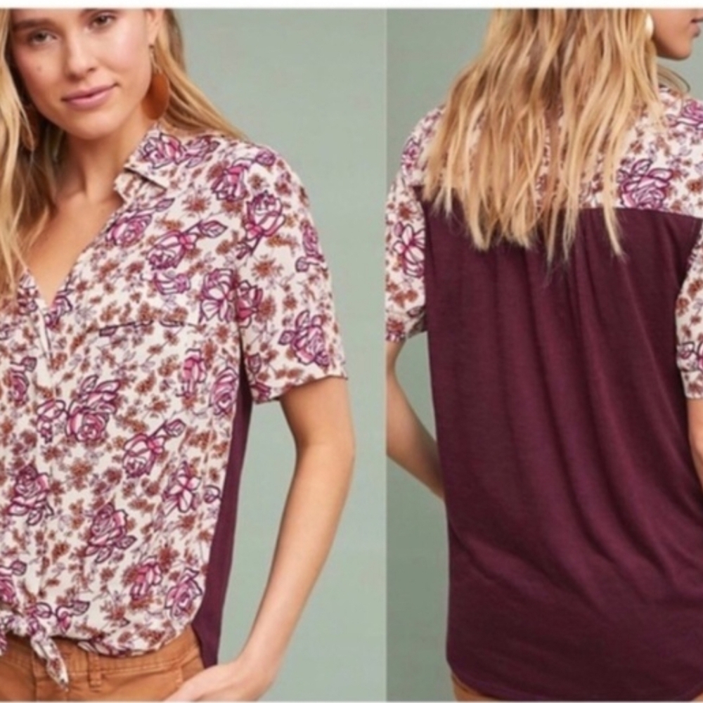 Anthropologie Porridge Bergen Mixed Media Top Size S Like New